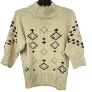 Vintage Lauren Hansen Southwest Artisan Hand Knit Sweater Neutral Chunky Boho Sm